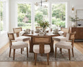 Rattan Dining Chairs Set of 6, Modern Dining Chair Kitchen Dining Room Chairs, Curved Cane Back Upholstered Linen Fabric Dining Chair with Wood Frame, Beige